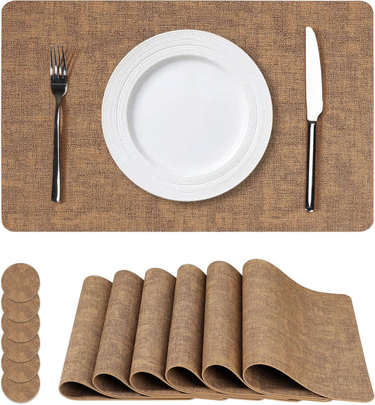 Vinyl Placemats Set of 6, Faux Leather Waterproof and Heat Resistant Place Mats, Washable Anti-Slip