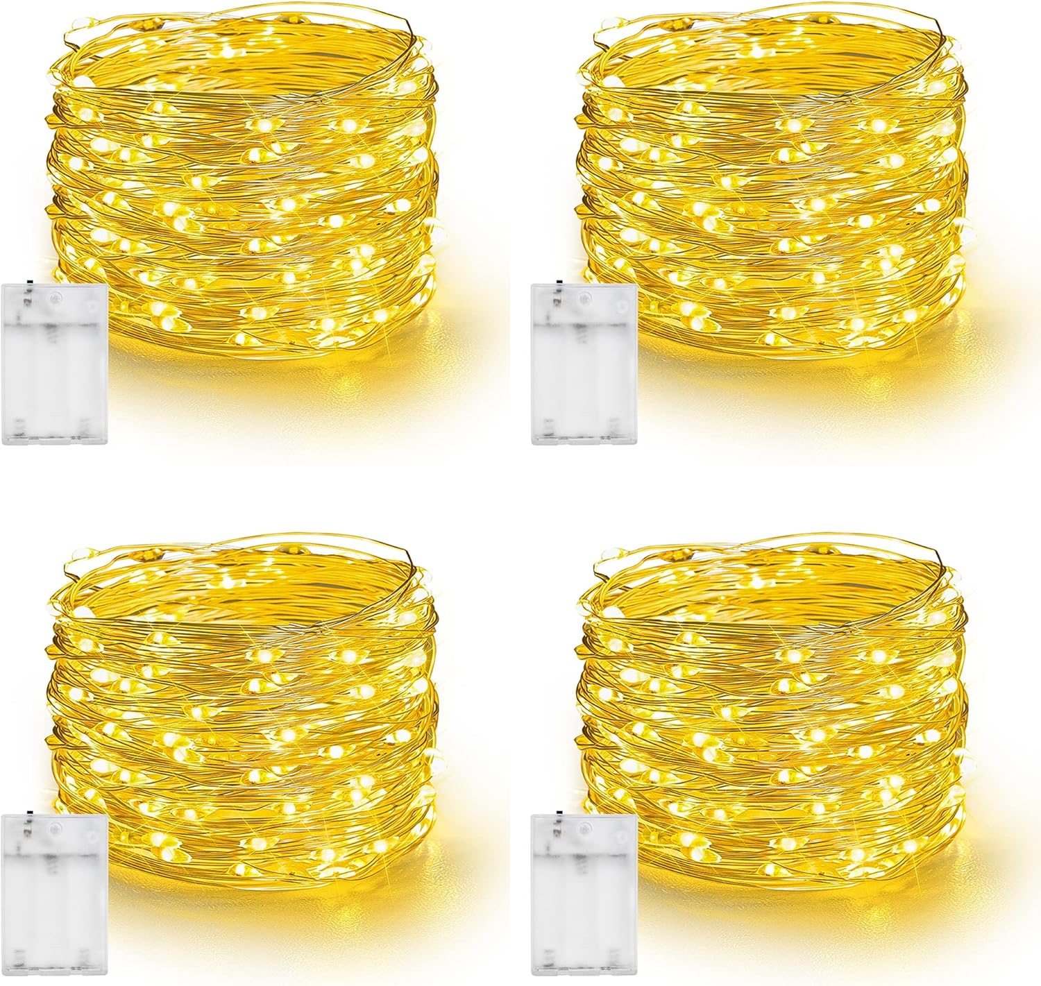 Dazzle Bright Fairy Lights Battery Operated, 4 Pack Total 80FT 240LED Silver Wire Waterproof String