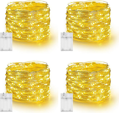 Dazzle Bright Fairy Lights Battery Operated, 4 Pack Total 80FT 240LED Silver Wire Waterproof String