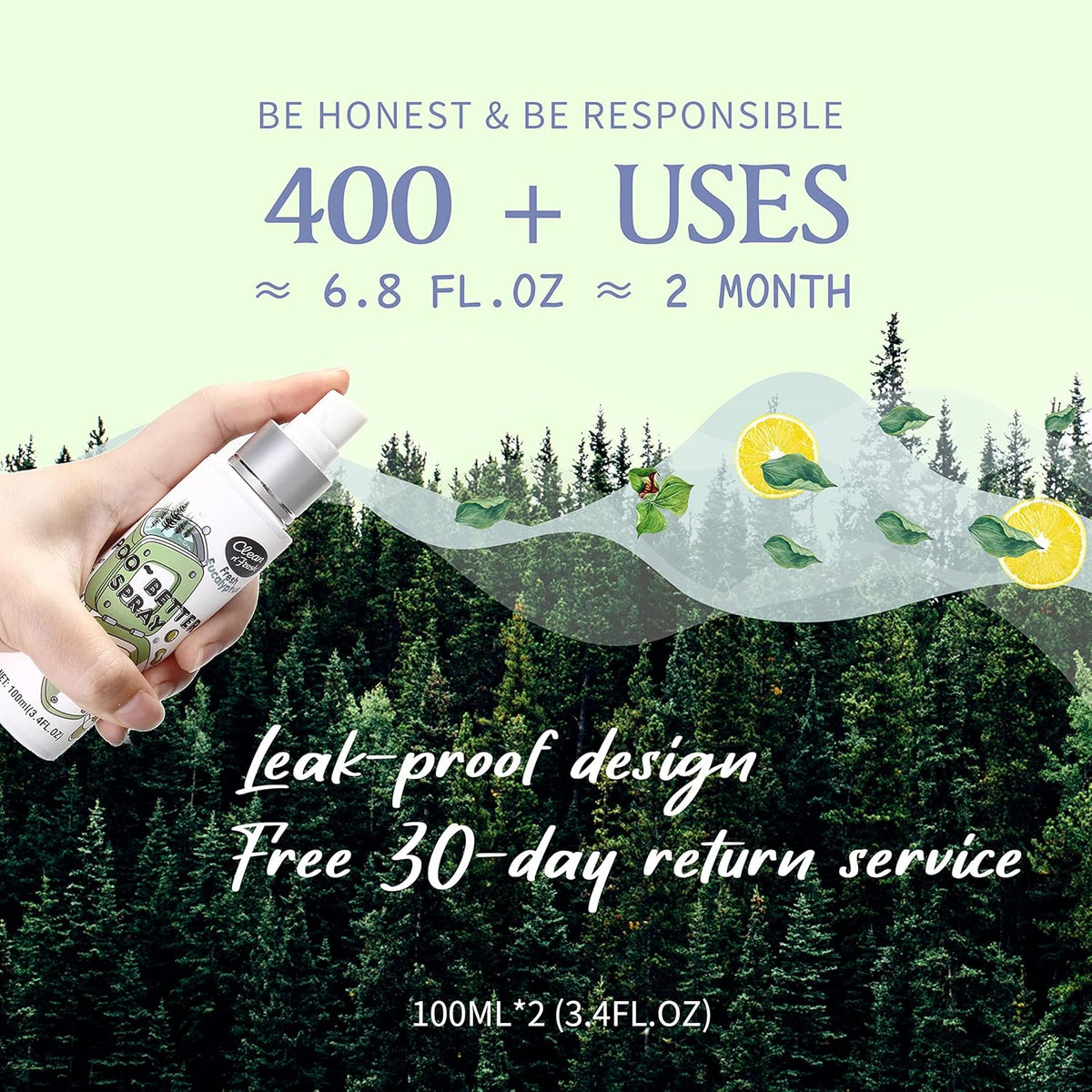 Clean-n-Fresh Toilet Spray, Poop Spray Eucalyptus Scent, 100% Natural Plant Essential Oil Bathroom