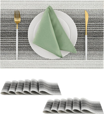 Leetaltree Black with White Woven Placemats Set of 12 - Heat Resistant Non-Slip Place mats for