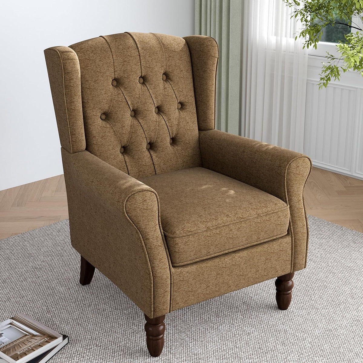 Lumibee High Back Accent Chair,Upholstered Wingback Armchair with Solid Wood Legs for Small