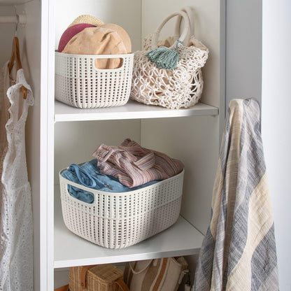 Simplify 2 Tone Sailor Knot Plastic Storage Tote | Decorative Basket | Closet Organization |