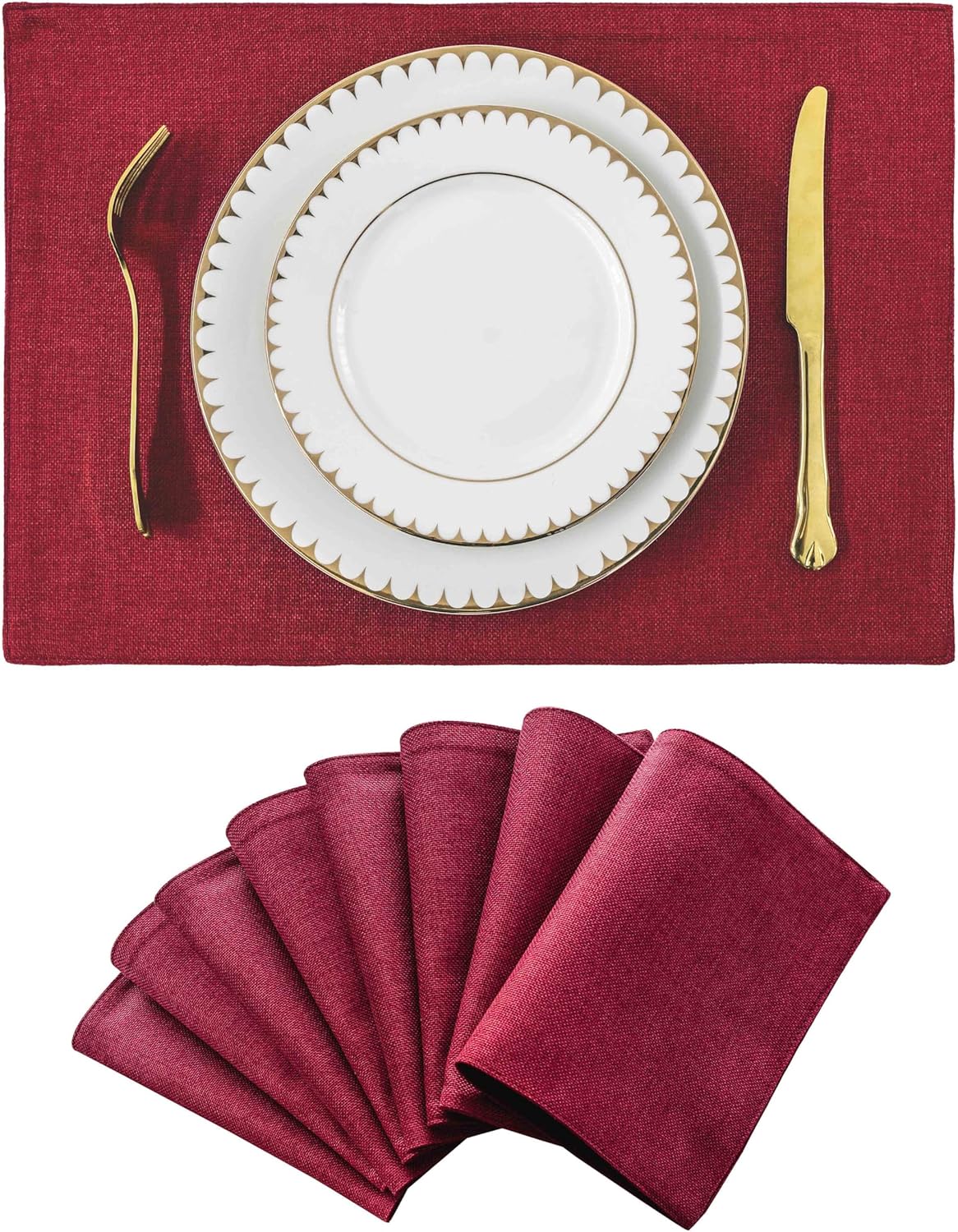 Home Brilliant Cloth Placemats Set of 8 Red Linen Placemats for Dinner Heat Resistant Dining Table