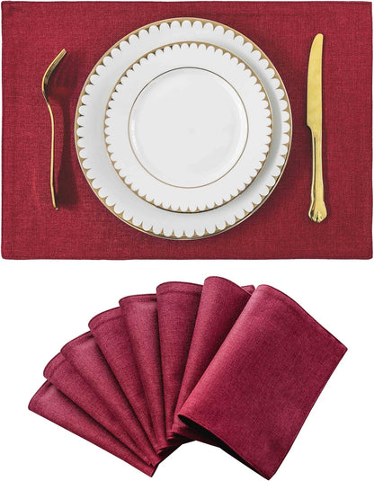 Home Brilliant Cloth Placemats Set of 8 Red Linen Placemats for Dinner Heat Resistant Dining Table