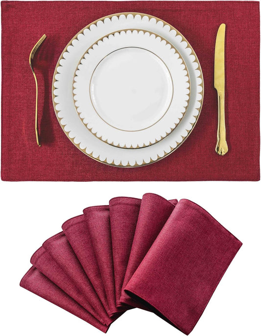 Home Brilliant Cloth Placemats Set of 8 Red Linen Placemats for Dinner Heat Resistant Dining Table