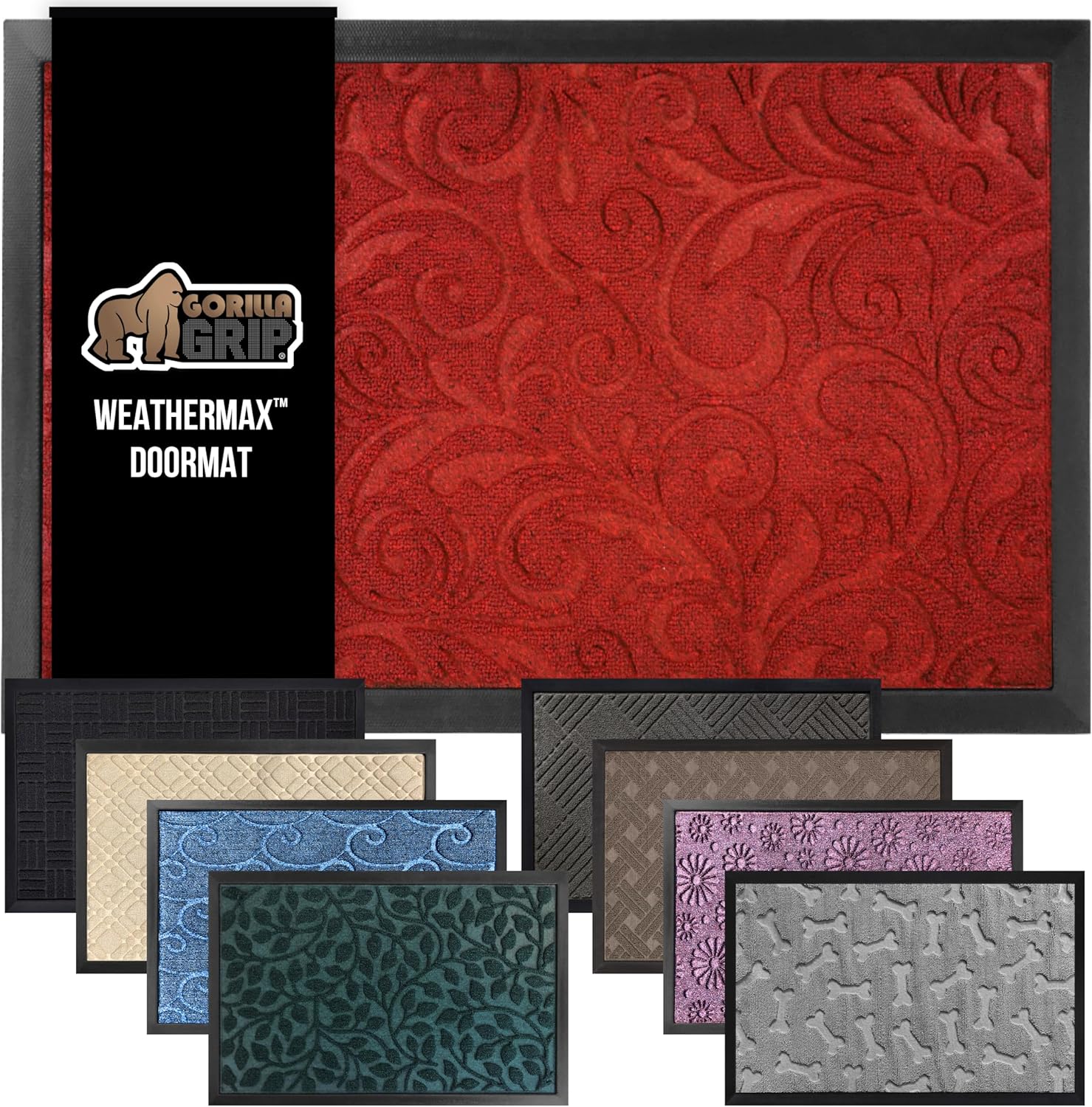 GORILLA GRIP 100% Waterproof All-Season WeatherMax Doormat US Designed Natural Rubber, Stain and