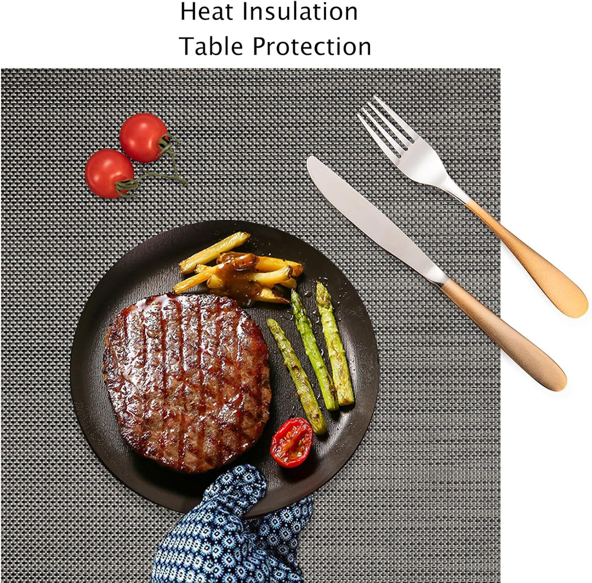 Myir JUN Placemats Set of 8, Vinyl Woven Placemats Place Mats Indoor Set of 8 Washable Table Mats