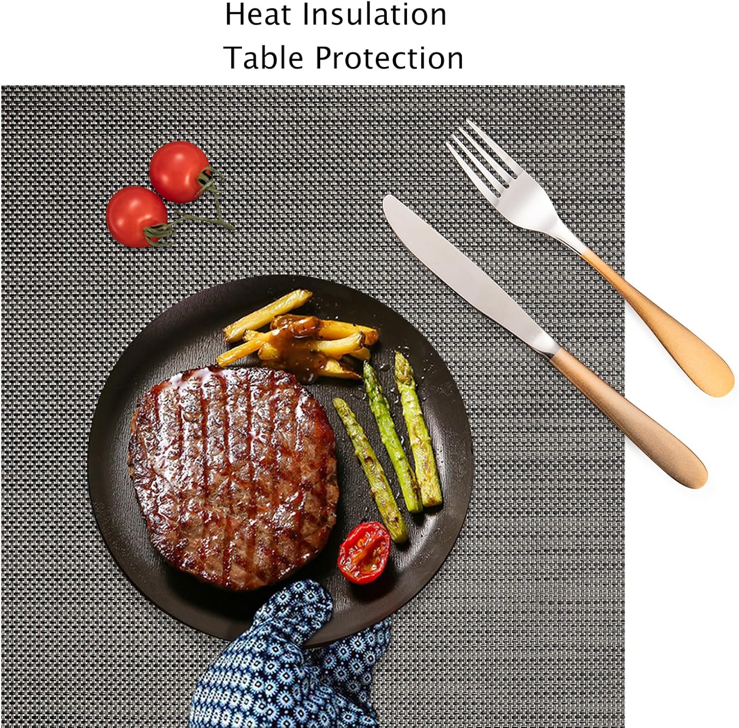Myir JUN Placemats Set of 8, Vinyl Woven Placemats Place Mats Indoor Set of 8 Washable Table Mats