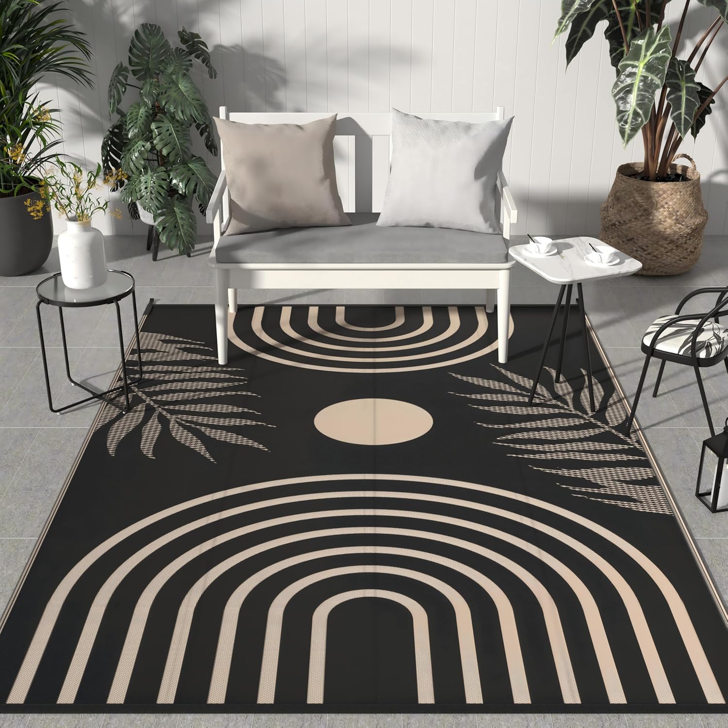 GENIMO Outdoor Rug 8' x 10' Waterproof for Patio Clearance, Reversible Lightweight Plastic Straw