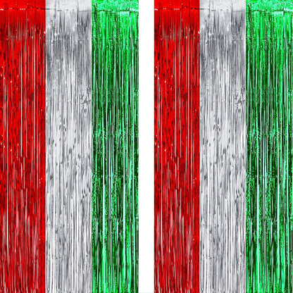 Red Silver Green Party Streamers - GREATRIL Christmas Tinsel Backdrop for Xmas Winter Italian Elf