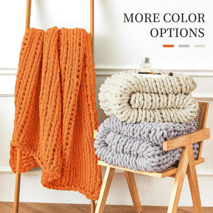 Admitrack Chunky Knit Blanket Throw, 100% Hand Knit Chenille Throw Blanket for Sofa & Home Decor