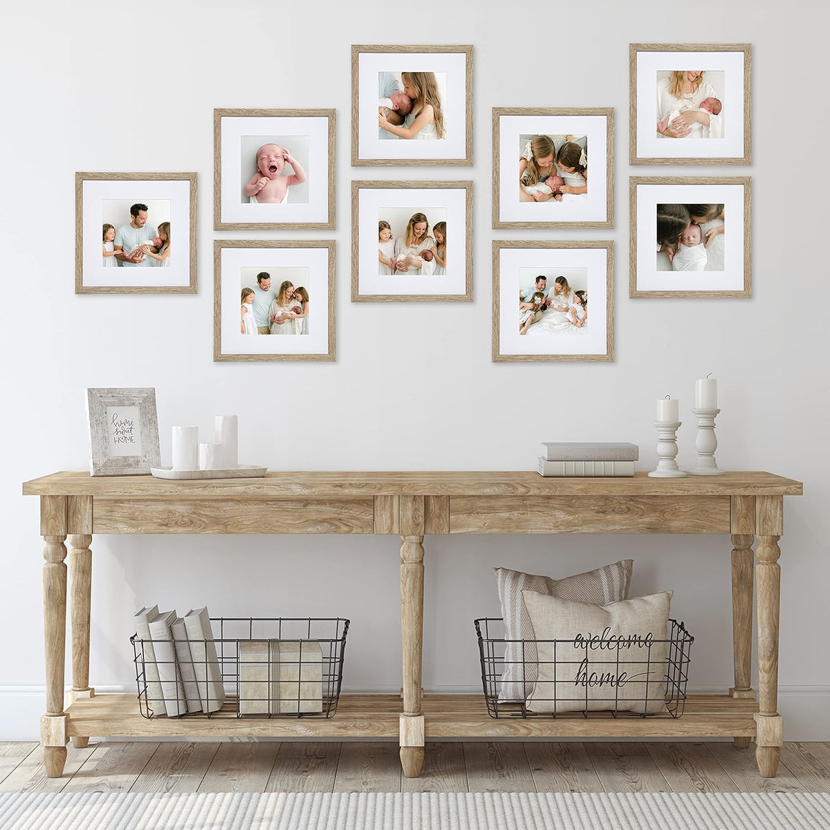 Sheffield Home 9 Piece Gallery Wall Frame Set, 12x12 in. Matted to 8x8 in. (Light Natural)
