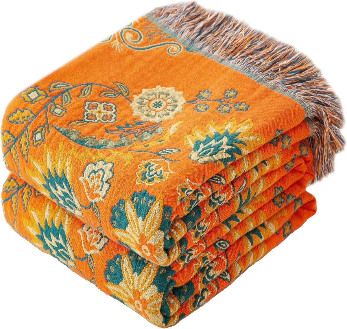 Boho Throw Blanket Full Size, Extra Large Soft Cozy Cotton Muslin Quilt Blanket for Bed Decor