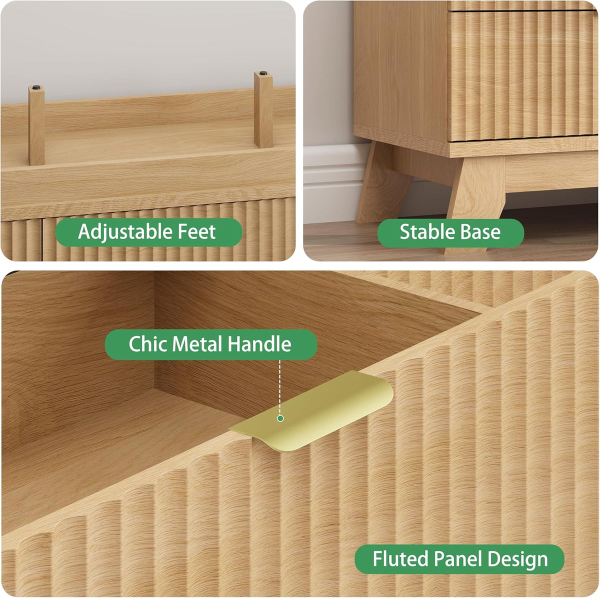 Fluted Dresser for Bedroom with 9 Drawers, 57" Wide Modern Chest of Drawers with Metal Handle
