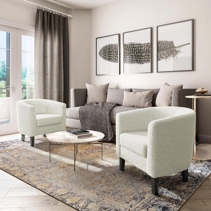 BELLEZE Accent Barrel Chair, Linen Round Chair Club Tub Sofa Corner Chair with Flared Legs and Cozy