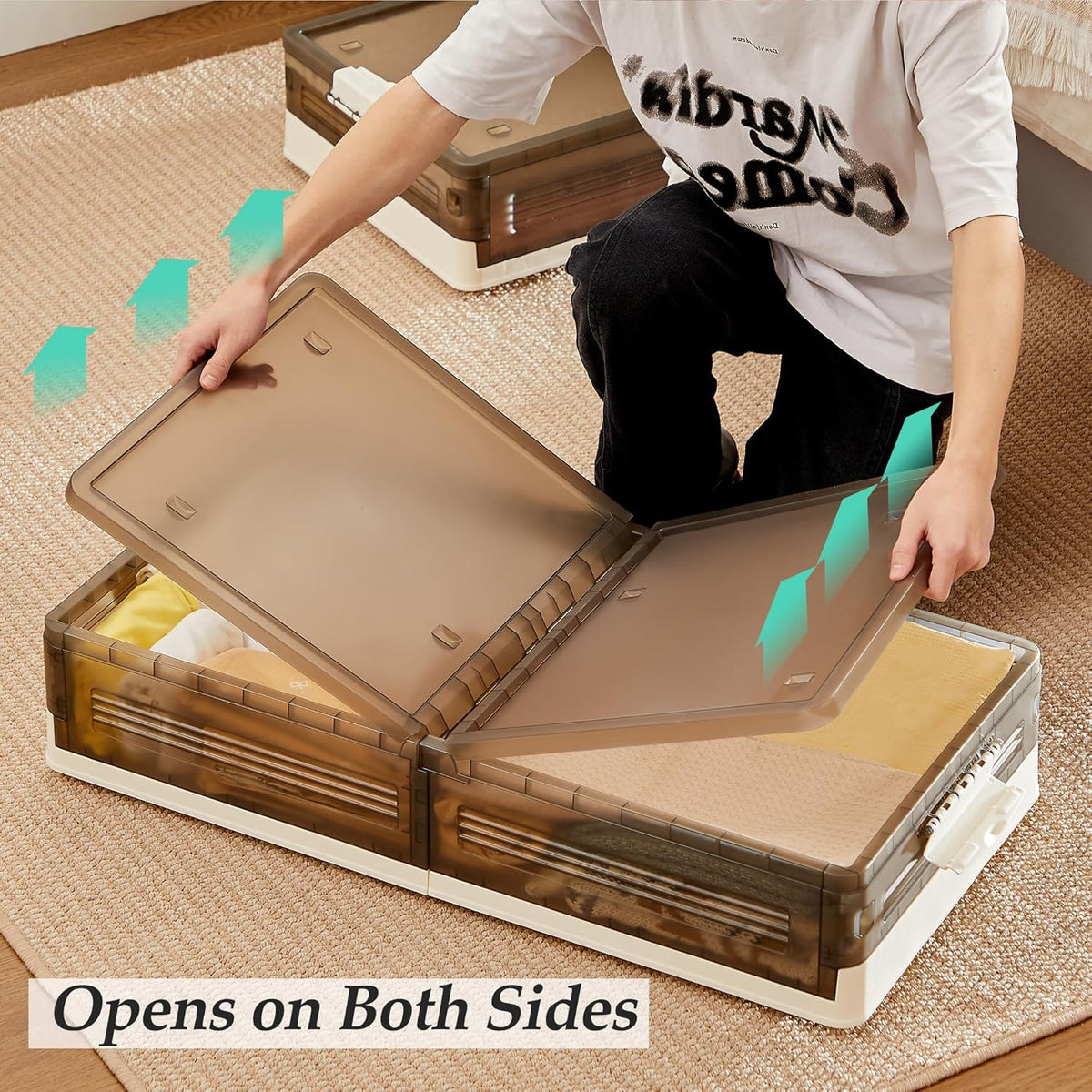 VECELO Under Bed Storage with Wheels, 2 Pack Stackable Under Bed Storage Containers, Underbed