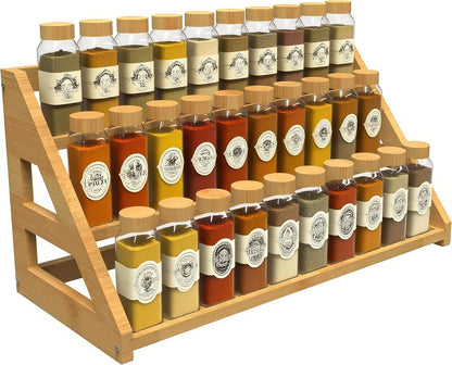 Spice Rack Organizer for Spice Jars: Large Bamboo 3-Tiered Seasoning Rack for Countertop, Kitchen