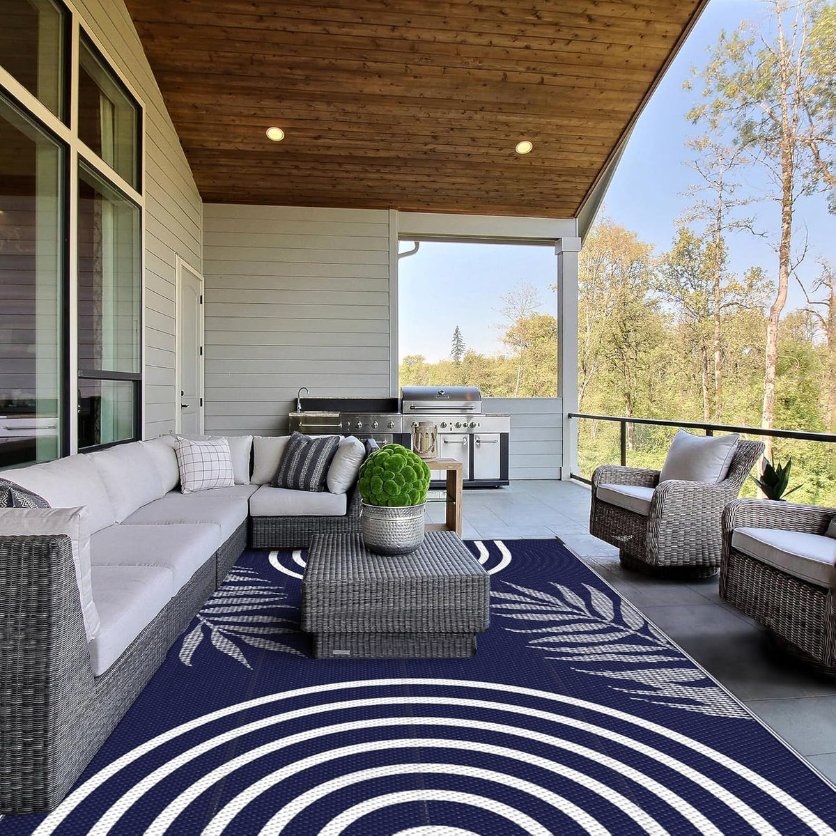 GENIMO Outdoor Rug 6' x 9' Waterproof for Patio Clearance, Reversible Lightweight Plastic Straw