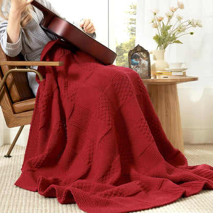 Amélie Home Chenille Knit Throw Blanket for Couch, Checkered Texture Decorative Soft Blanket for