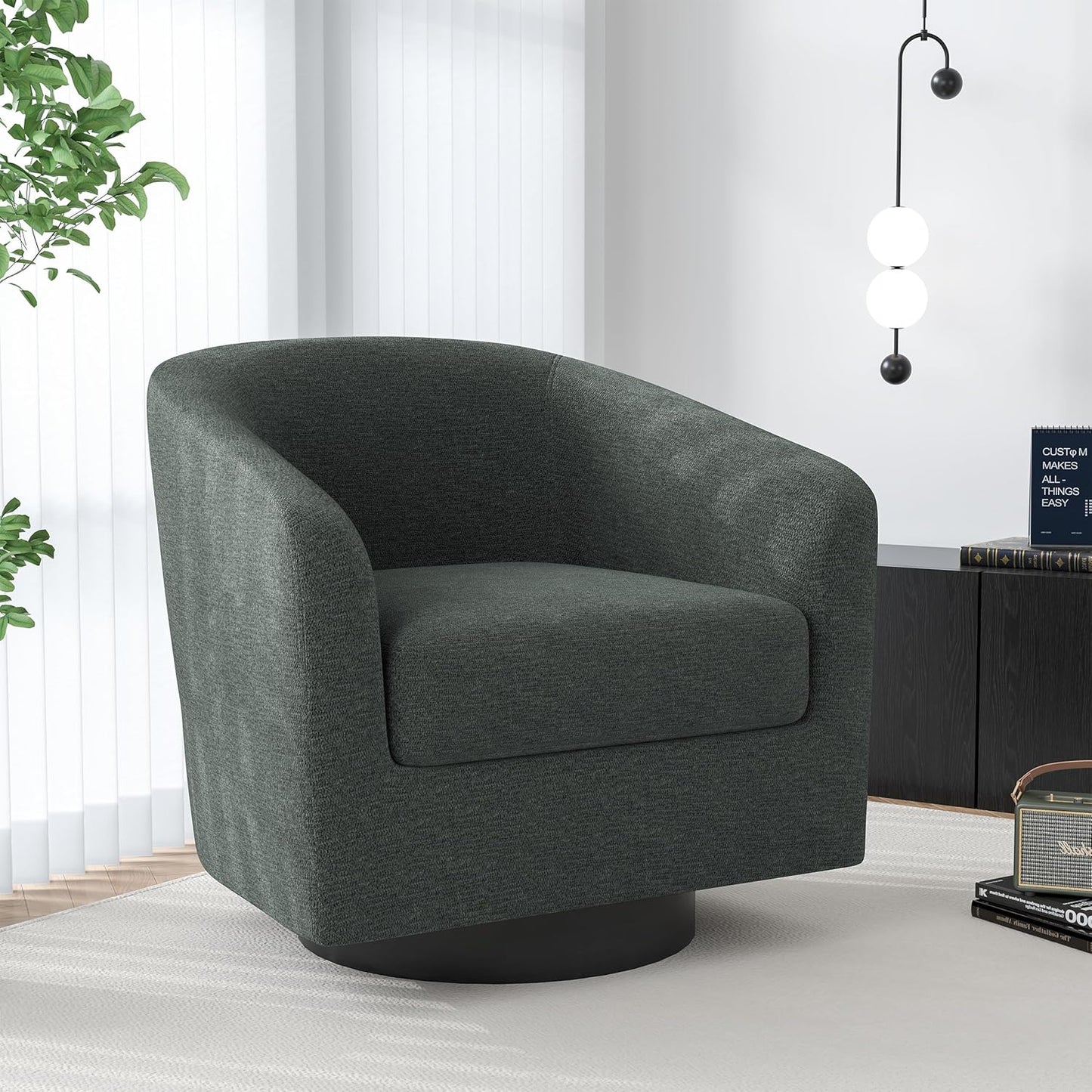 Swivel Barrel Accent Chair, Modern Round Chenille Fabric Arm Chair for Living Room, Bedroom, Comfy