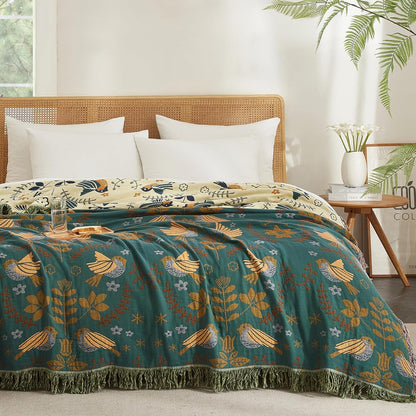 Boho Throw Blanket for Couch Sofa Bed, 100% Cotton Woven Quilt with Tassel 60”x80”, Super Soft