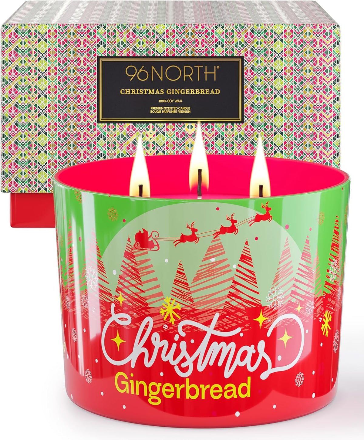 96NORTH Luxury Christmas Candle Gingerbread Scented | Large 3-Wick Jar Candle | Up to 40 Hours