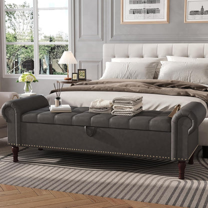 Apicizon 60”Bench with Storage, Upholstered Tufted Button Window Bench with Plenty Hidden Storage