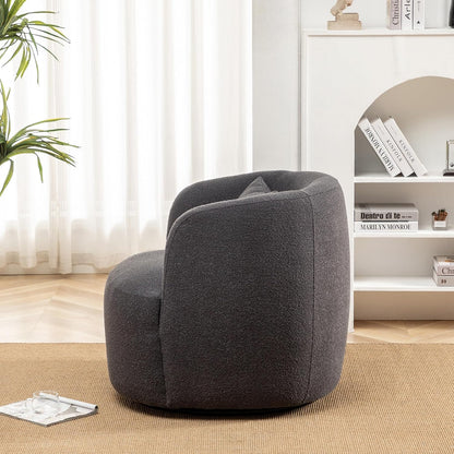 KINWELL 34" Wide Boucle Swivel Barrel Chair, No Assembly Round Upholstered Armchair Accent Chair