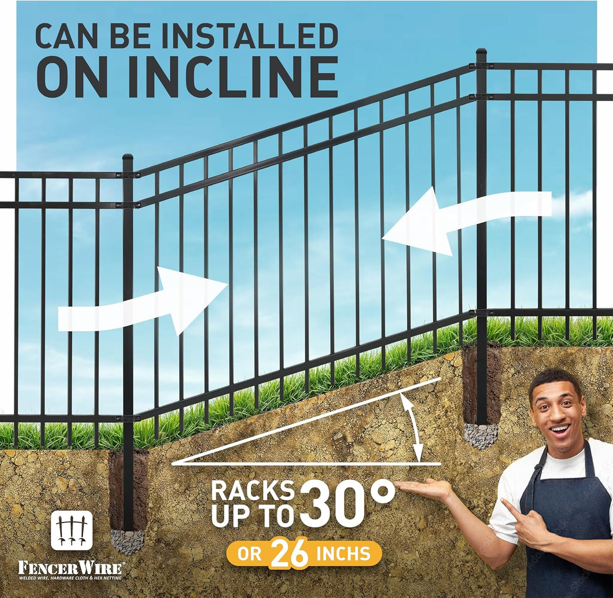 Fencer Wire 100FT Heavy Duty Flat Top Fence Barrier Kit, Anti-Rust Metal Steel Fence with 6FT