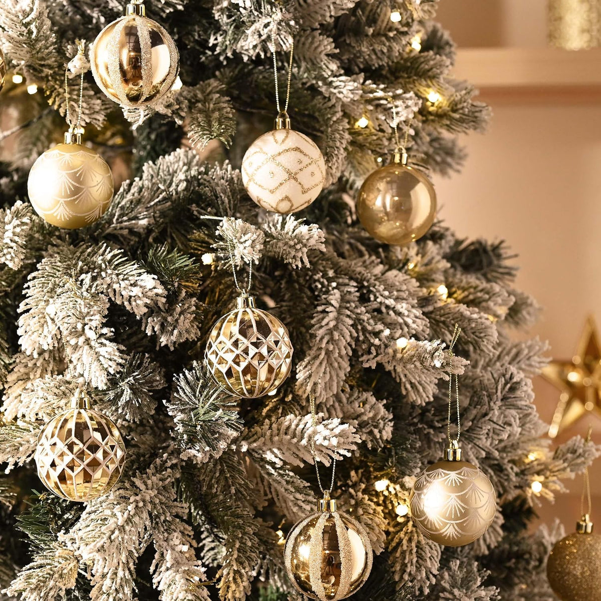 Valery Madelyn Christmas Ornaments Set, 30ct 2 Inches White and Gold Shatterproof Christmas Tree