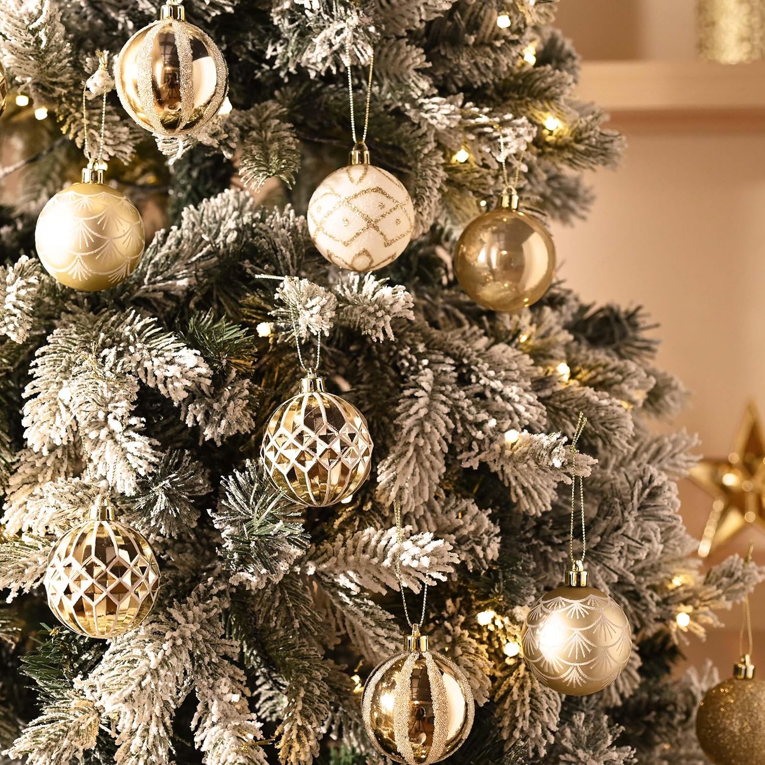 Valery Madelyn Christmas Ornaments Set, 30ct 2.36 Inches White and Gold Shatterproof Christmas Tree