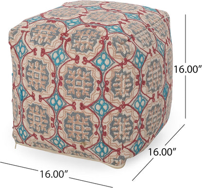 GDFStudio Boho Handmade Fabric Cube Pouf Ottoman Foot Stool - Bean Bag Floor Chair - Foot Rest