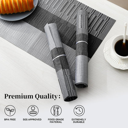 Leetaltree Grey with White Striped Placemats Set of 6 - Heat Resistant Non-Slip Place mats for