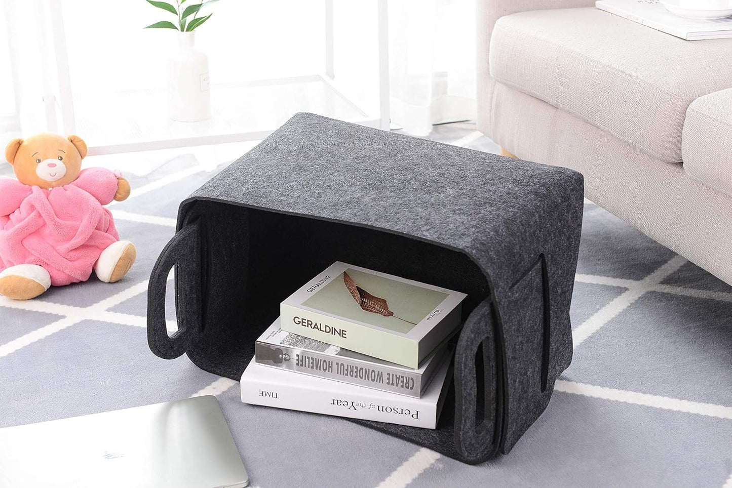 Storage Basket Felt Storage Bin Collapsible& Convenient Box Organizer with Carry Handles for Office