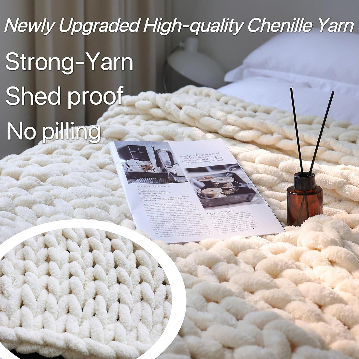 Maetoow Chenille Chunky Knit Blanket Throw （60×80 Inch）, Handmade Warm & Cozy Blanket Couch, Bed