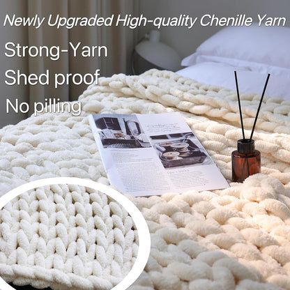 Maetoow Chenille Chunky Knit Blanket Throw （60×80 Inch）, Handmade Warm & Cozy Blanket Couch, Bed