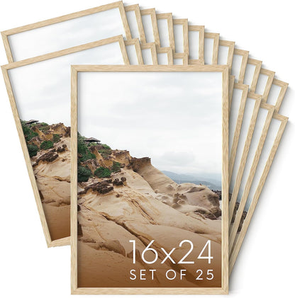 Haus and Hues 16x24 Natural Oak Wood Picture Frames Set of 25 - Premium Bulk Picture Frames 12x16
