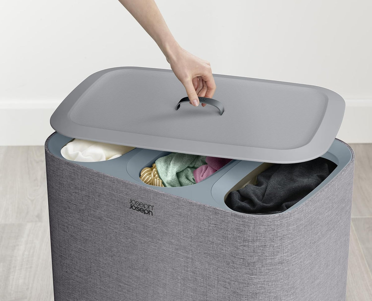 Joseph Joseph Tota Trio 90 liter/23.8 gallon Laundry Hamper Separation Basket with lid, 3 Removable