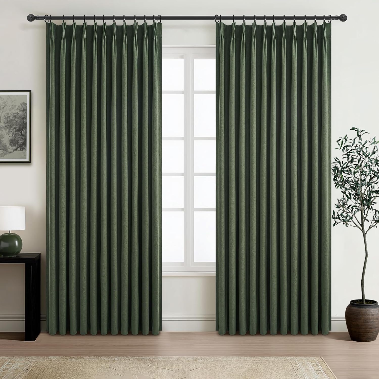 Curtains 70 Inch Length Extra Wide Pinch Pleated Black Out 84 Inch Long for Living Room, Olive