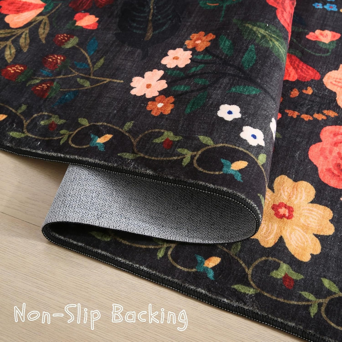 Living Room Rug 5x7 Rug Machine Washable Boho Area Rug Non Slip Floral Vintage Low Pile Large Rugs