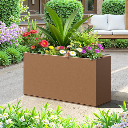 FENCY Metal Rectangular Planter Box, Large Planters for Outdoor Plants, Tall Planters for Outdoor