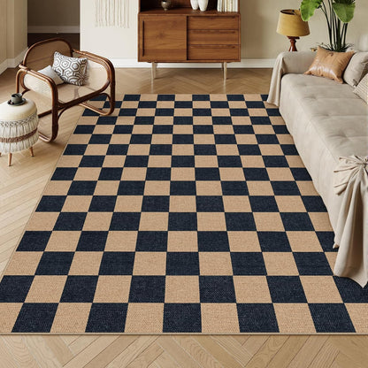 Lahome Checkered Easy Jute Carpet, Washable Area Rug 6x9 Neutral Outdoor Patio Rug, Farmhouse