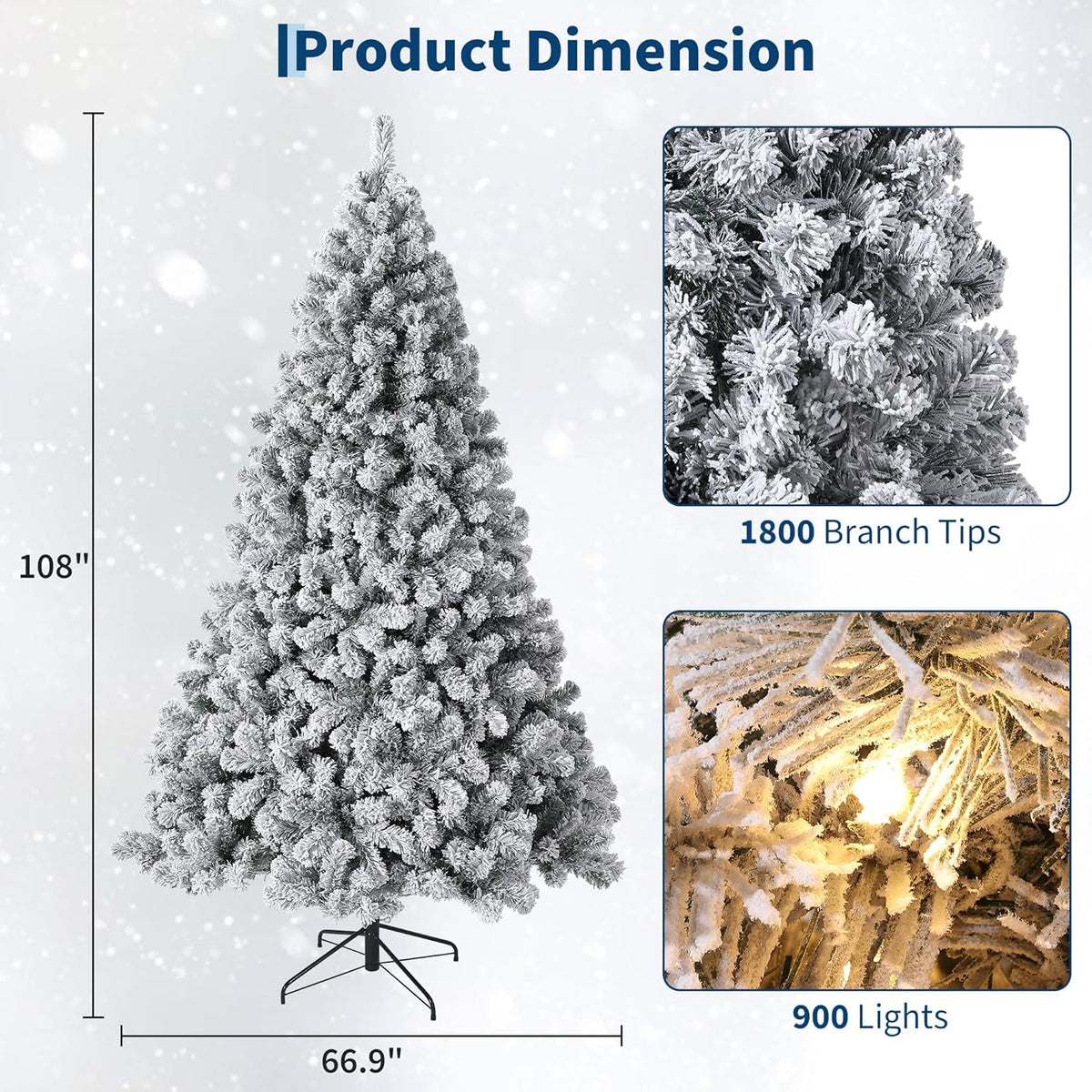 GarveeHome 9ft Prelit Artificial Christmas Tree with Warm White Lights, Snow Flocked Full Xmas Tree