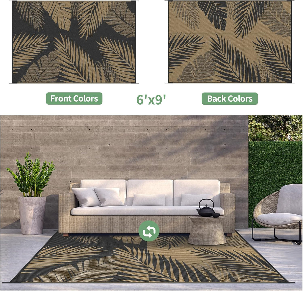 GENIMO Outdoor Rug 6' x 9' Waterproof for Patios Clearance, Reversible Outdoor Plastic Straw
