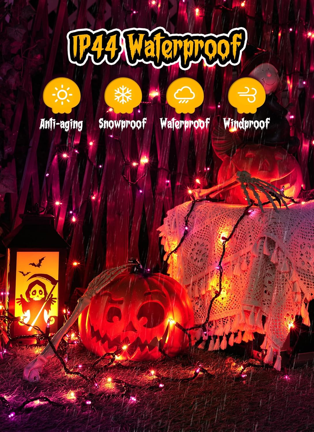 Minetom Halloween String Lights Orange & Purple 100 Count 25 Feet Incandescent Bulb Mini Lights for