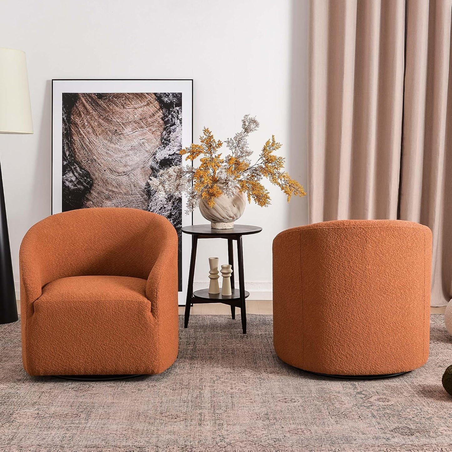 KINWELL 32" Wide Swivel Barrel Chairs Set of 2, Boucle Upholstered Swivel Accent Chairs