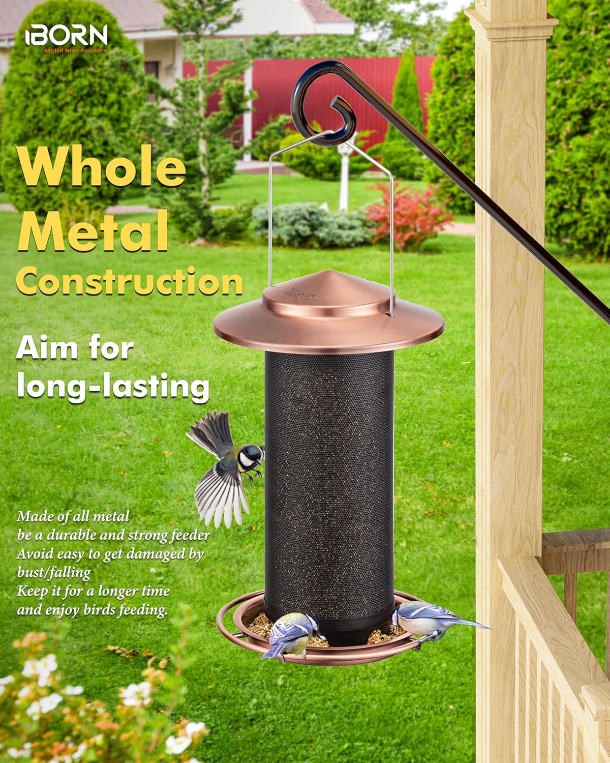iBorn Bird Feeders for Outdoors, All Metal Mesh Tube, Holding Bird Seed for Outside Feeders,18cm