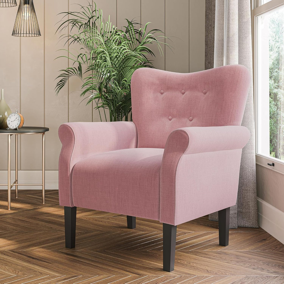 BELLEZE Modern Accent Chair for Living Room, High Back Armchair with Wooden Legs, Upholstered