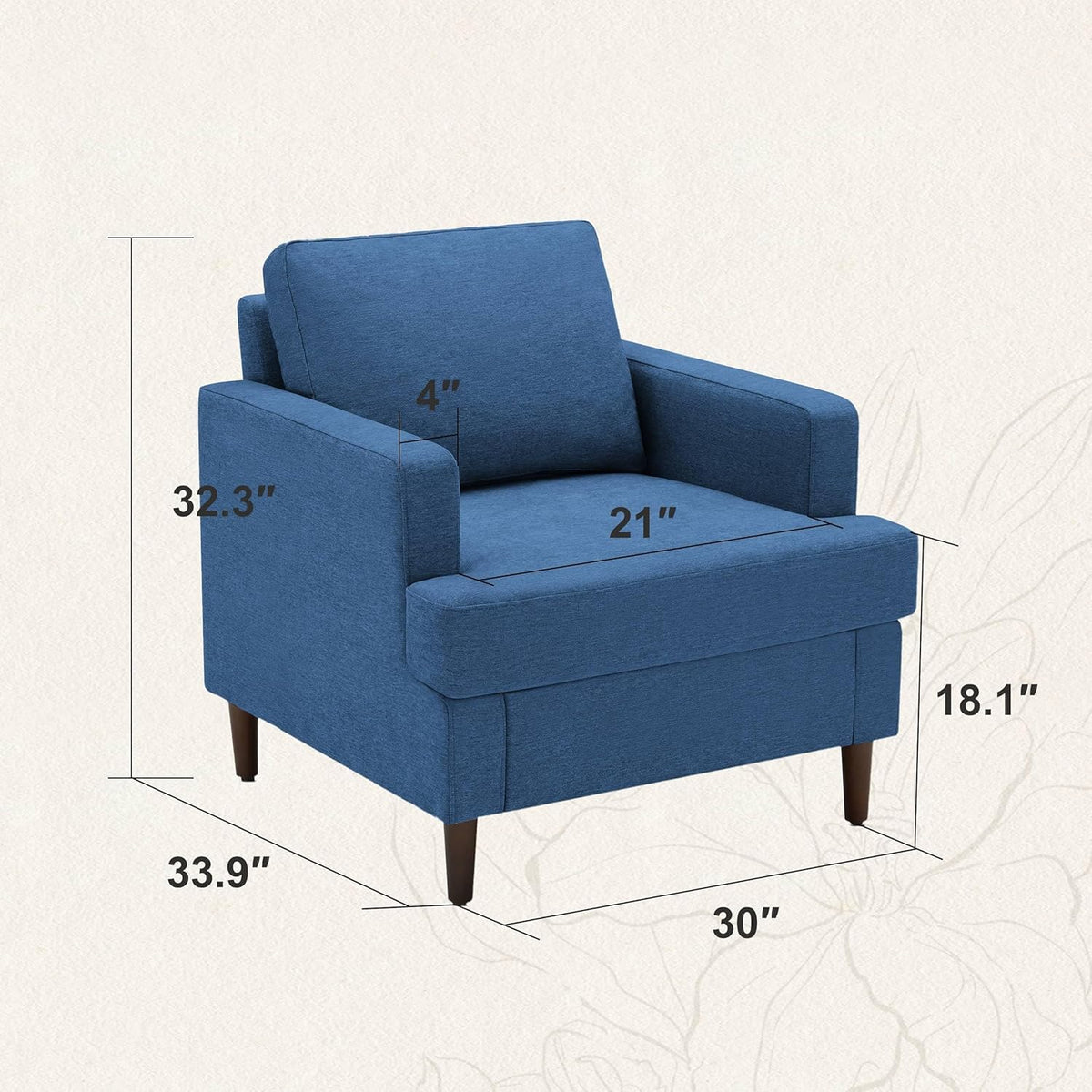 Mid-Century Accent Chair,Modern Linen Fabric Armchair for Living Room,Comfy Upholstered Reading